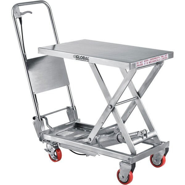 Global Industrial 27-1/2 x 17-1/2 Stainless Steel Mobile Scissor Lift Table, 400 Lb. Cap. 989009 - main